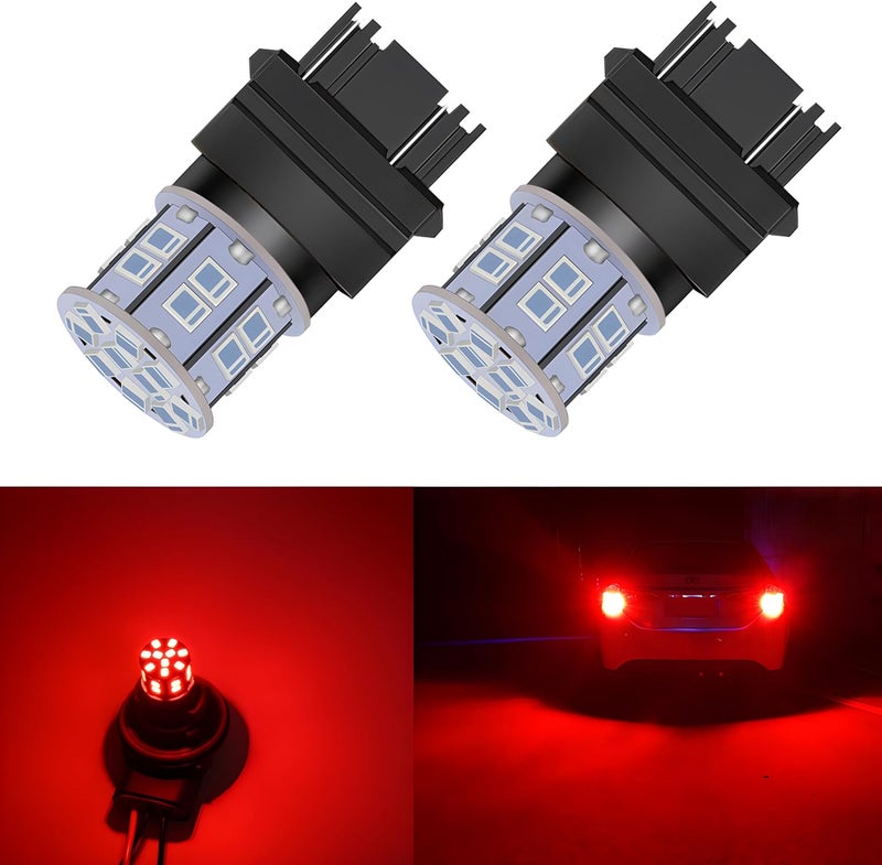 LEDYOTRY 3157 3156 لمبة LED حمراء للفرامل والإضاءة الخلفية 12V-24V ساطعة للغاية منخفضة الطاقة 3056 3057 3047 4057 لمبة LED للفرامل والإيقاف والإضاءة الخلفية وإشارات الانعطاف، عبوة من 2 - Image 1